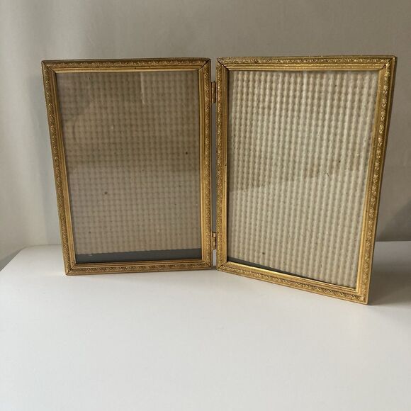 VTG Hollywood Regency MCM Gold Filigree Embossed Duo Picture Frame Ornate 7X5 - Picture 16 of 16